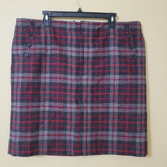 Gap Womens Plaid Wool-Blend Skirt Red & Gray Size 16 Academia Preppy Dark - Picture 1 of 12